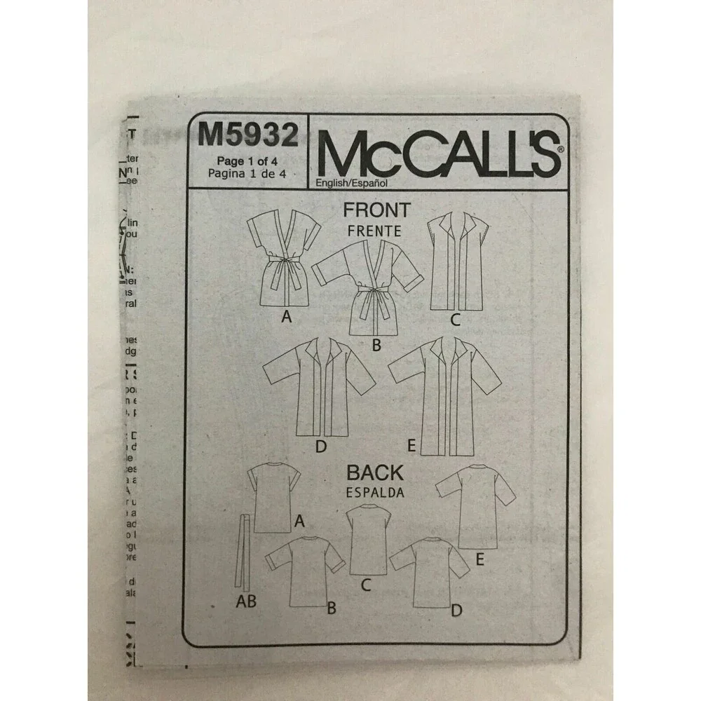 #M5932 McCalls  womens sewing pattern size L-XL